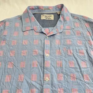 Original Penguin Slim Fit Shirt Short Sleeve Button Up Blue Geometric Menβs XL